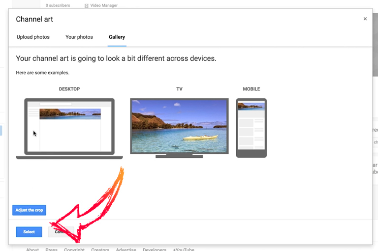 How to setup YouTube channel – adjust the crop of your channel art