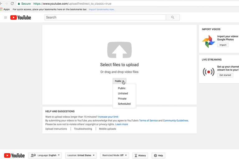 How to setup YouTube channel – Select video to upload