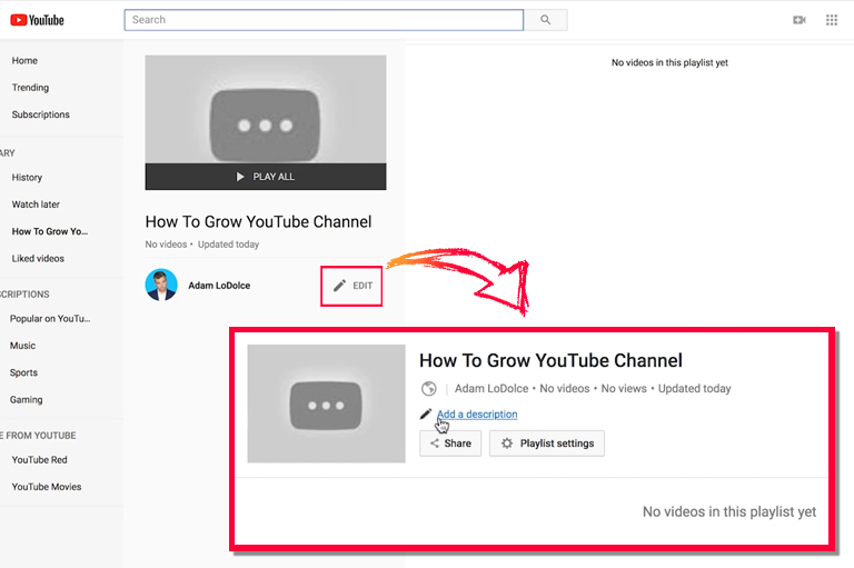 How to setup YouTube channel – Playlist description