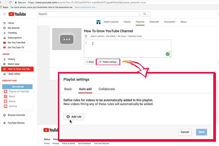 How to setup YouTube channel – Auto Add Playlists