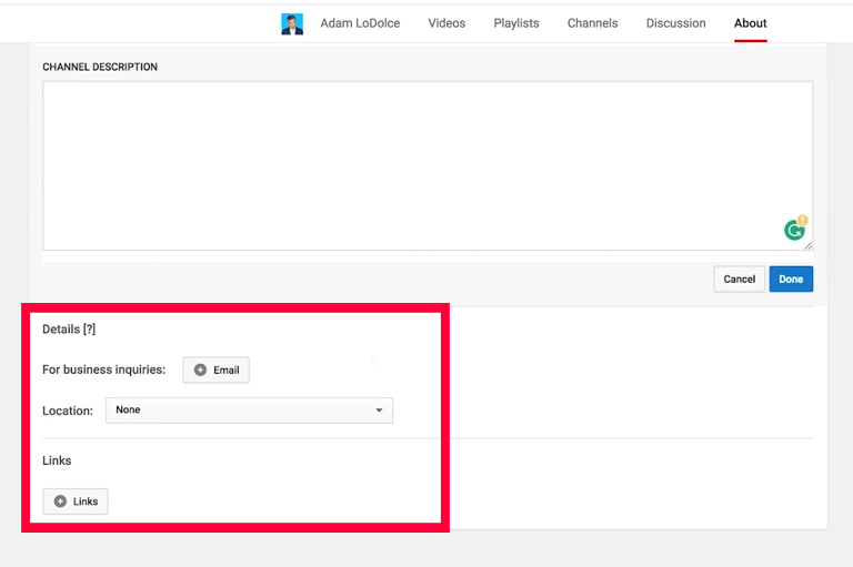How to setup YouTube channel – add contact details