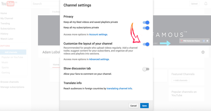 How to setup YouTube channel – change channel settings