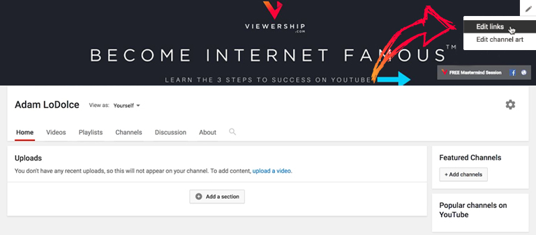 How to setup YouTube channel – Edit links