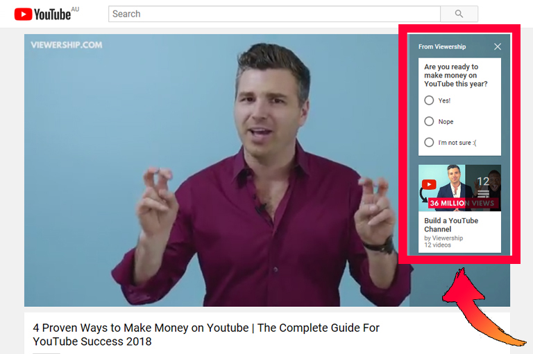 How to build a YouTube audience – example of cards in YouTube video