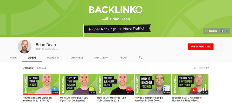 YouTube channel art template — Backlinko's use of branding